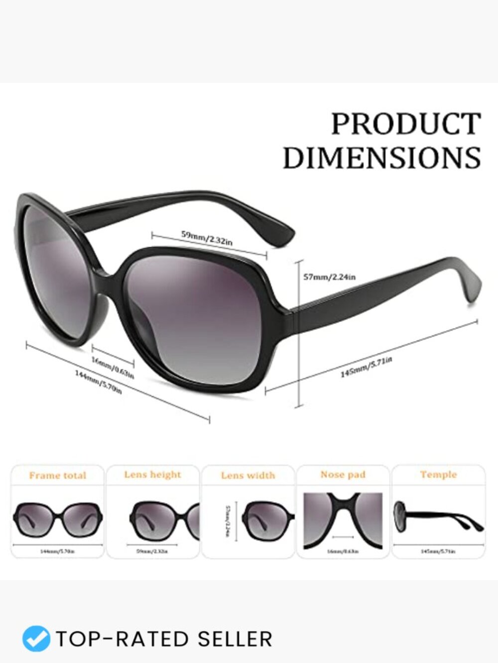 Oversized Square Polarized Sunglasses UV Protection Unisex Retro Shades - Picture 6 of 7
